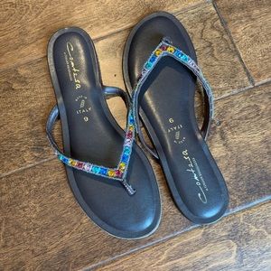 Contessa Jeweled Sandals Flip Flops, 9 EUC